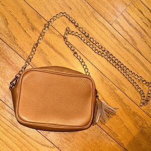 GiGi New York Tan Leather Crossbody Bag with Gold Chain
